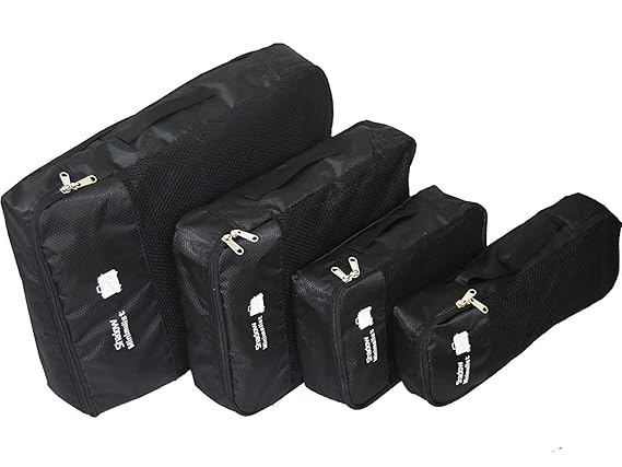 Shadow Securitronics Travel Organizer Pouch For Men & Women Packing Cubes Bags Pack of 4 With Small Medium Large Slim With Ultra Cool Logo (Black)