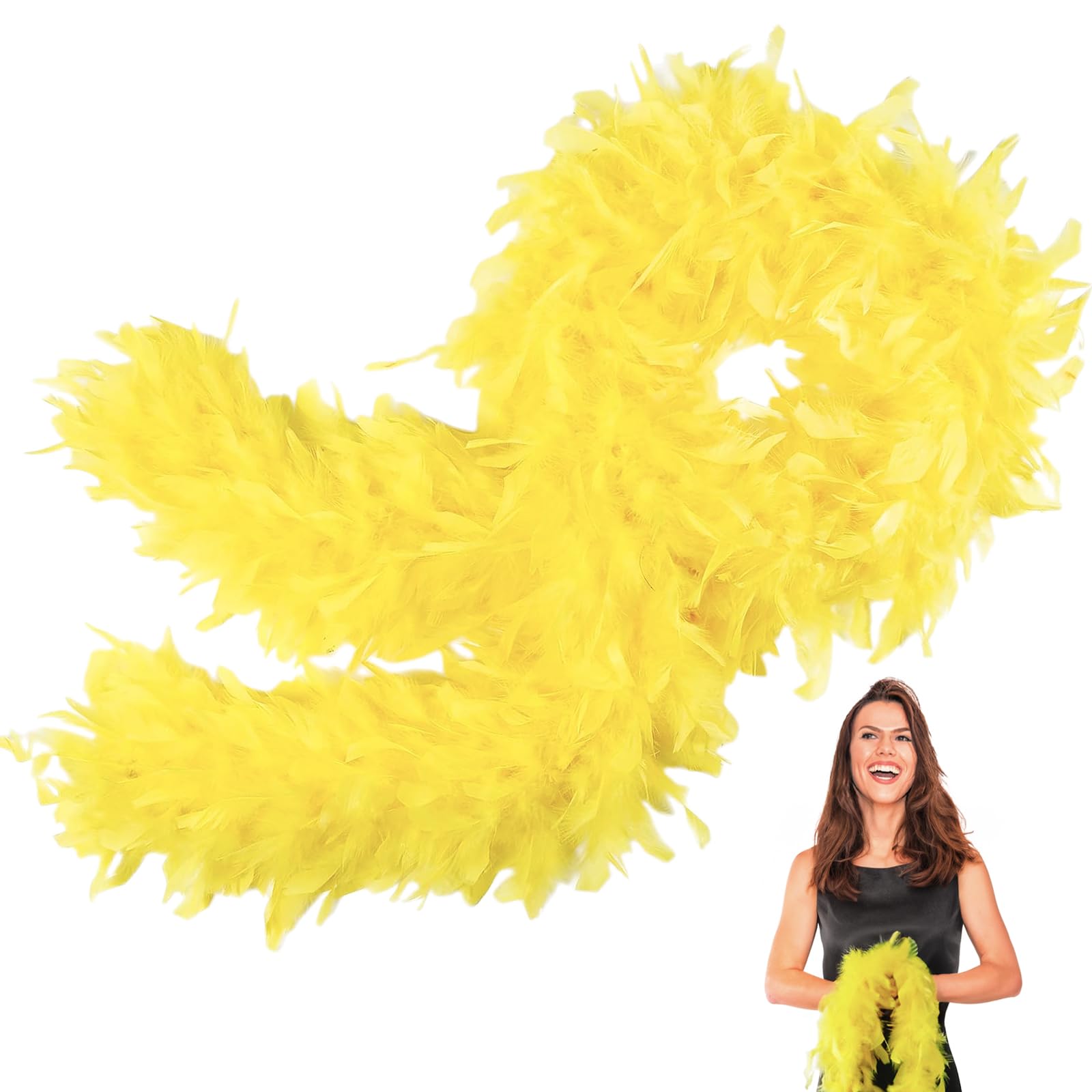 Yellow Feather Boas Thick Fancy Dress for Women,Girls,80g 2m/6.6ft Natural Turkey Feather Boa Yellow,Party Fluffy Boa Feather Scarffor Bulk for Adult,Kids,Wedding Bachelor Halloween Christmas Party