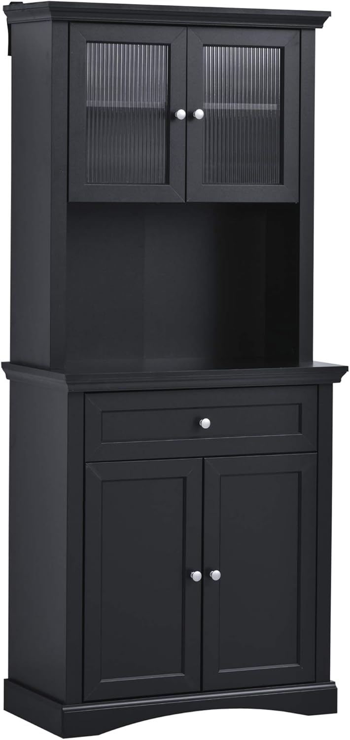 HOMCOM Traditional Freestanding Kitchen Pantry Cabinet Cupboard with Doors, Adjustable Shelving Black