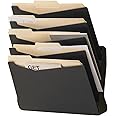 STEALTHO Wall File Holder Organizer - Office Vertical Hanging Magazine Folder Rack - 5 Pockets Letter A4 Size - Patented Boltless Assembling System - Black
