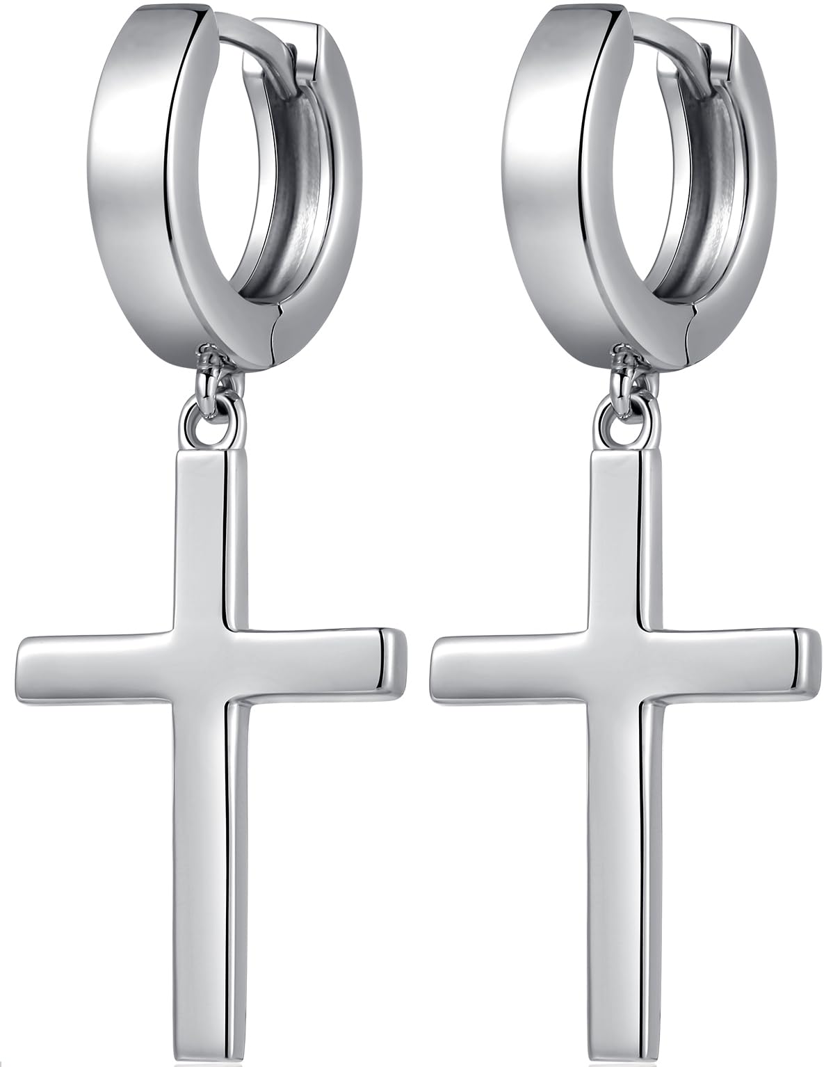 Cross Earrings for Men Cross Hoop Earrings Sterling Silver Cross Earrings Hypoallergenic Dangle Cross Earrings Mens Cross Earrings Sterling Silver Hoop Earrings with Cross Pendant Earrings Nickel Free
