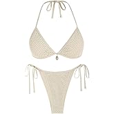 ZAFUL Halter Bikini for Women Sexy Bikini Sets Side Tie High Cut Swimsuis Trendy 2 Piece Bathing Suits