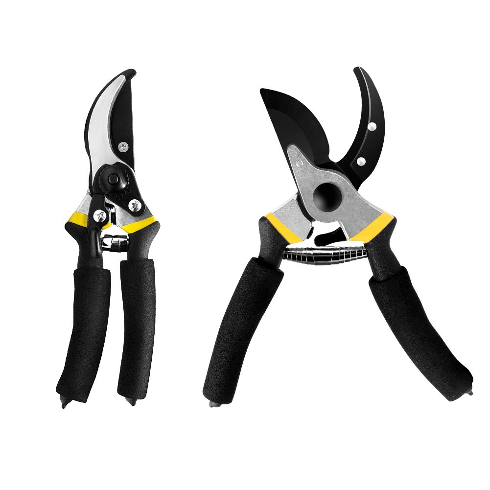 4-FQ Pruning Shears Hand Pruner Professional 8\'\' Premium Titanium Bypass Garden Ratchet Garden Clippers Scissors, Plant Flower SK-5 Steel Blade Cutter for Lawnl