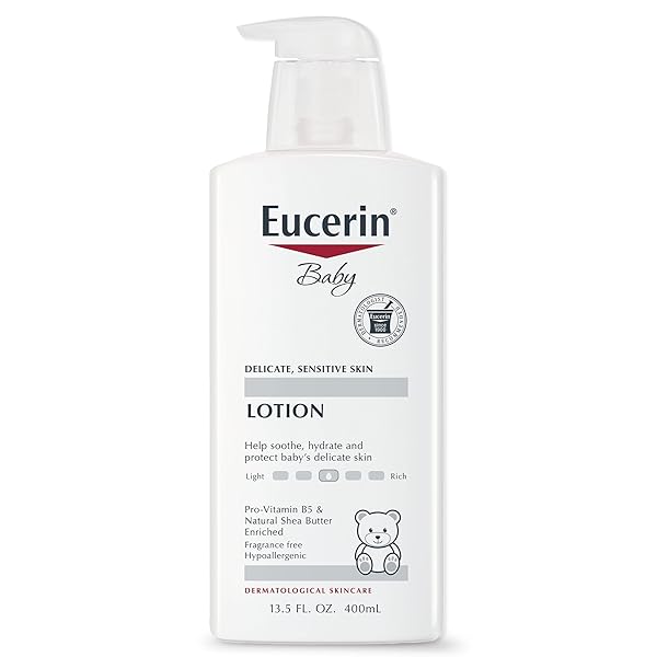 EUCERIN BABY BODY LOTION, HYPOALLERGENIC AND FRAGRANCE FREE BABY LOTION WITH PRO-VITAMIN B5 AND SHEA BUTTER, 13.5 FL OZ BOTTLE