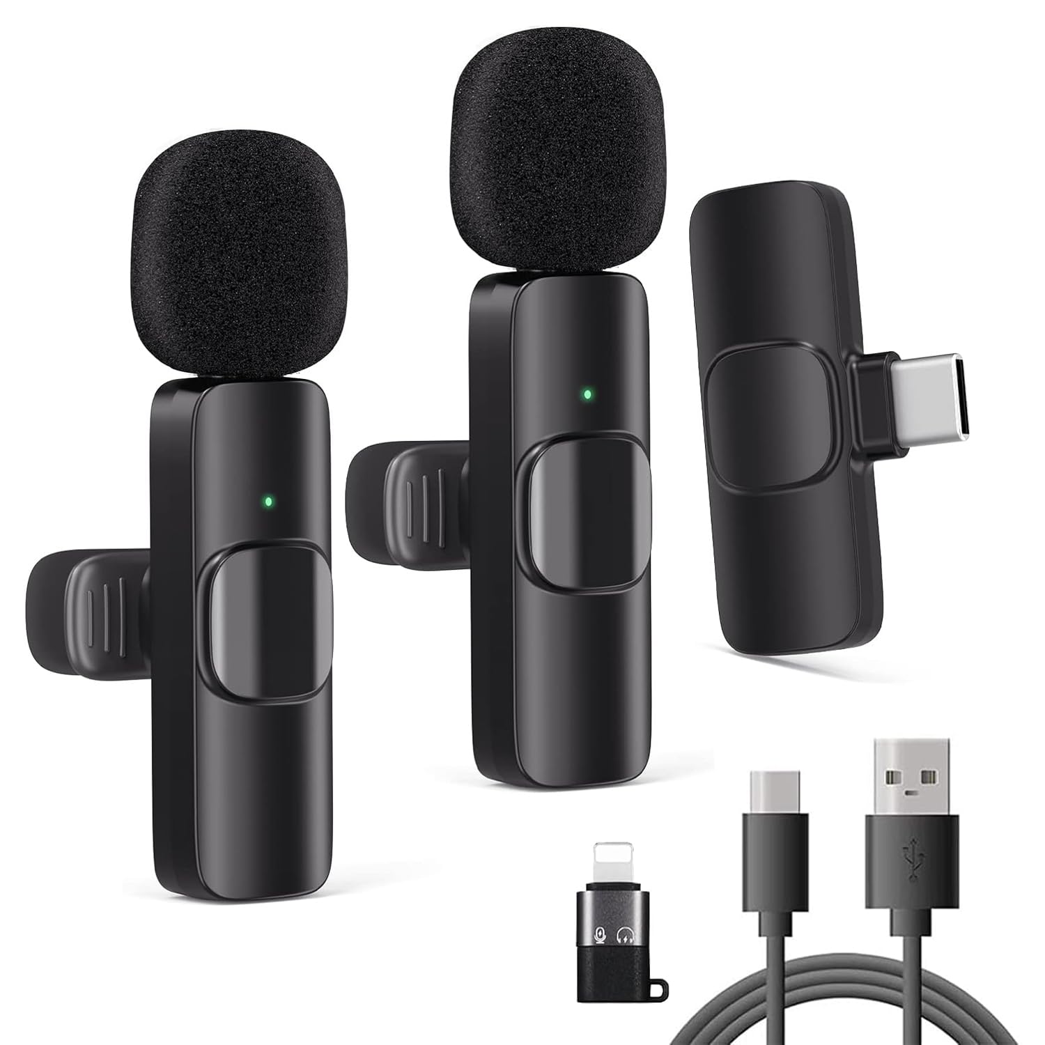 2 Pack Type C Wireless Lavalier Microphone for Iphone Ipad Android Ios15, Lapel Wireless Microphones&Receiver Plug-Play Clip On Mic, Lapel Mic for Video Recording/Live Steam/Interview/Tiktok/Youtube