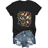 Wildflower Shirt Birds Shirts Women Boho Style Floral Tops for Women Casual Short Sleeve Tees