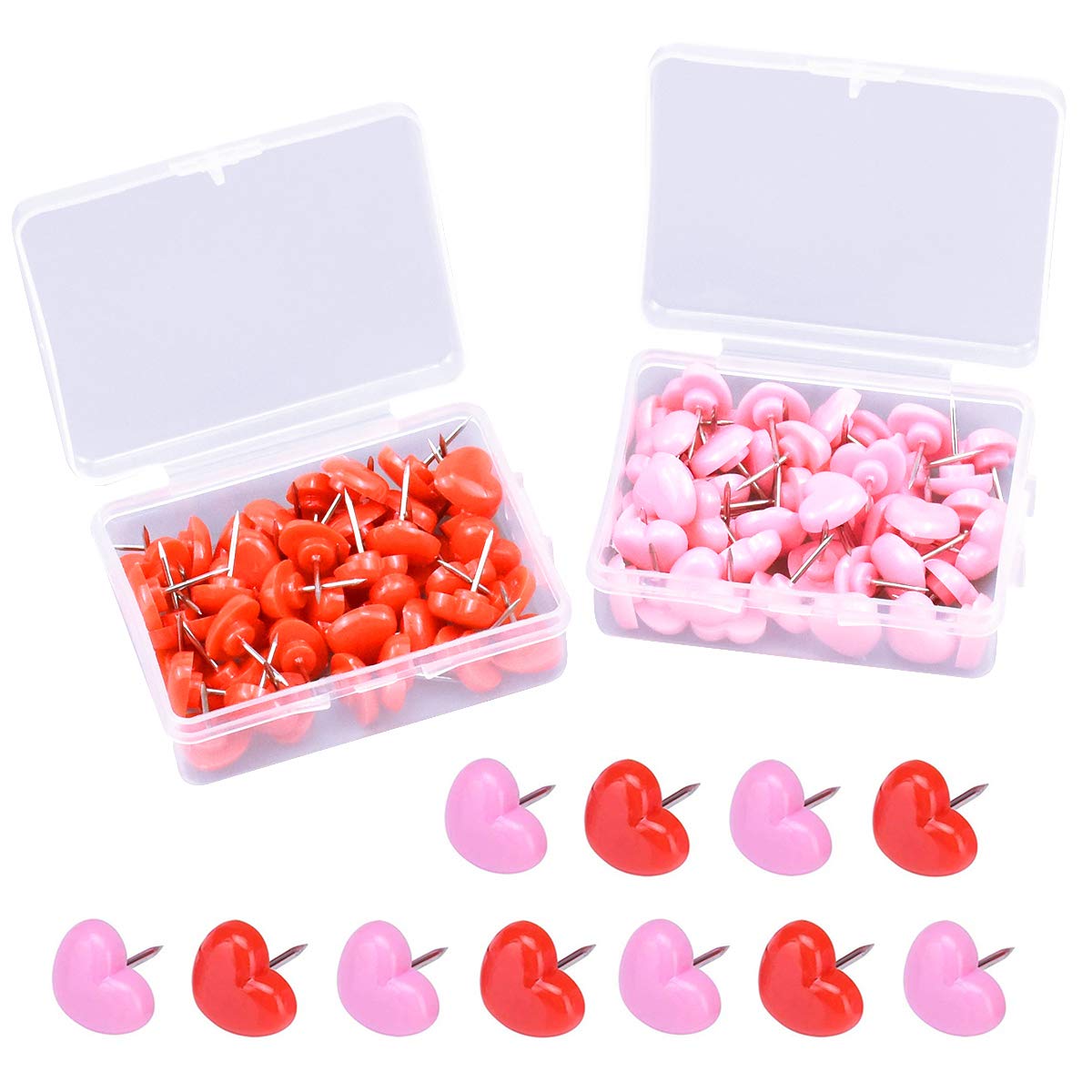 Dokpav 2 Boxes 100pcs Heart Push Pins, Cute Wall Tacks, Drawing Pins, map pins,Thumb Tacks, Decorative for Cork Board, Notice Board,Map Flag Home and Office(Pink and Red)