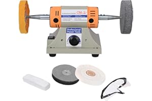 ANGELBECKE 4" Jewelry Polisher - Adjustable Variable Speed Bench Buffer & Polishing Machine With 2 Cloth Wheels, 2 Abrasive Wheels, Safety Glasses & Compound for Jewelry, Dental, Metal, Jade Polishing