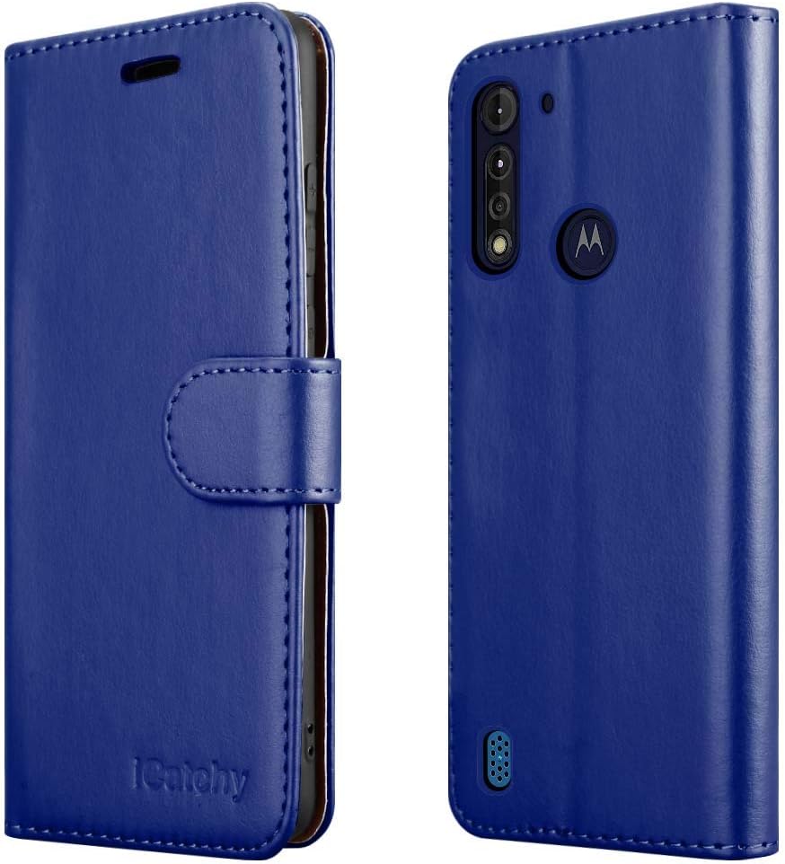 iCatchy For Motorola Moto G8 Power Lite Case Leather Wallet Book Flip Folio Stand View Cover Compatible with Motorola Moto G8 Power Lite phone Case (Blue)