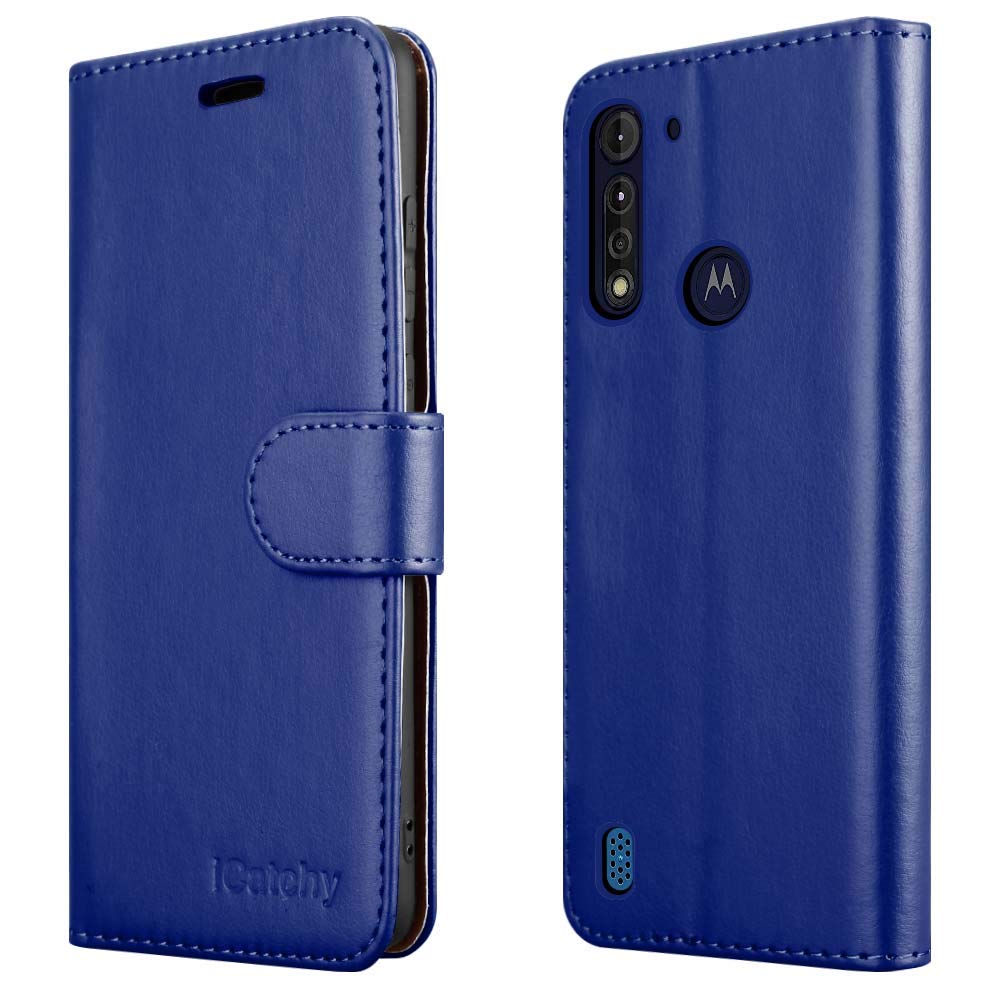 iCatchy For Motorola Moto G8 Power Lite Case Leather Wallet Book Flip Folio Stand View Cover Compatible with Motorola Moto G8 Power Lite phone Case (Blue)