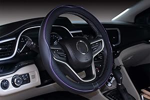 Mayco Bell Universal Standard Size Steering Wheel Cover Anti-Slip,Safety,Soft,Breathable,Durable,Full Surround,Comfortable Grip Microfiber Leather (14.5-15 inch,Black Purple)