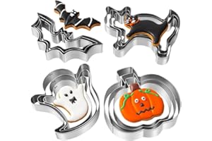 Halloween Cookie Cutters Set - 12 Pieces Stainless Steel Halloween Cookie Cutters Shape,Pumpkin, Ghost, Bat and Cat Cookie Cu