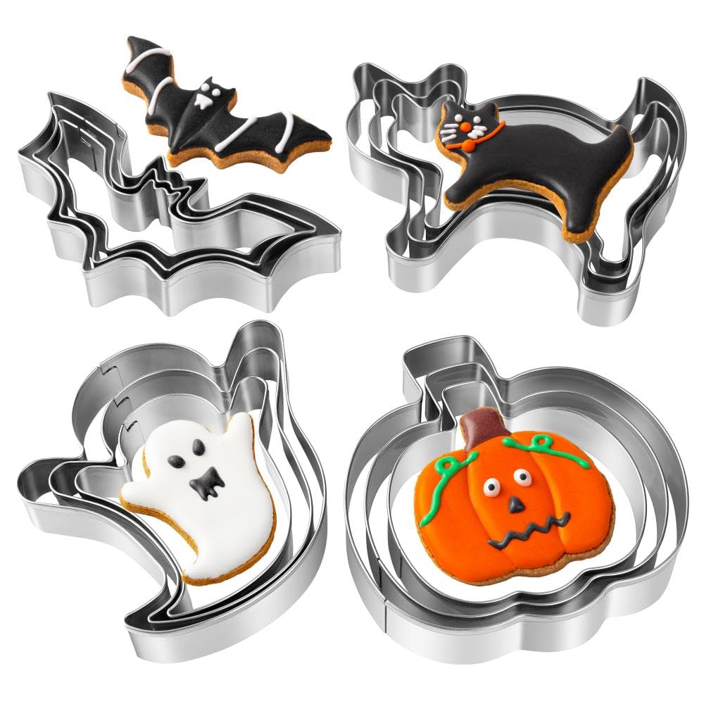 Photo 1 of *Missing cat* Halloween Cookie Cutters Set - 12 Pieces Stainless Steel Halloween Cookie Cutters Shape,Pumpkin, Ghost, Bat and Cat Cookie Cutter Shapes for Halloween Food Party Decorations