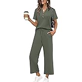 OFEEFAN 2 Piece Sets for Women Spring Fashion Beach Vacation Cruise Outfit Dressy Casual Wide Leg Crop Pants Resort Wear