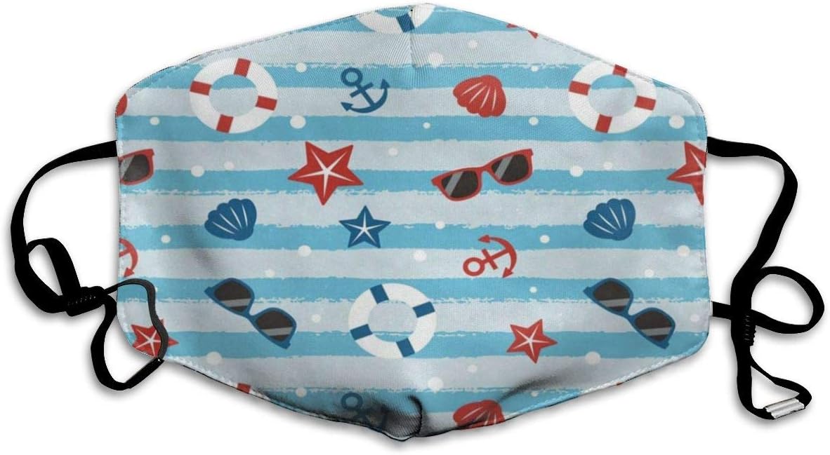 Dust Mask Anchor Starfish Seashell On Striped Fashion Anti-dust Reusable Cotton Comfy Breathable Safety Mouth Masks Half Face Mask for Women Man Running Cycling Outdoor