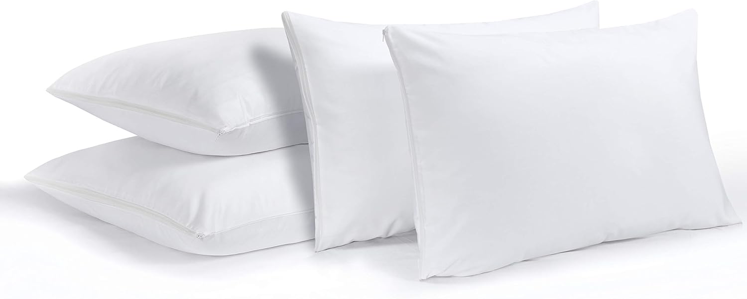 Niagara Sleep Solution 4 Pack Waterproof Pillow Protectors Standard 20x26 Inches Life Time Replacement Smooth Zipper Premium Encasement Covers Quiet Cases Set White 100% Liquid Protection: Home & Kitchen
