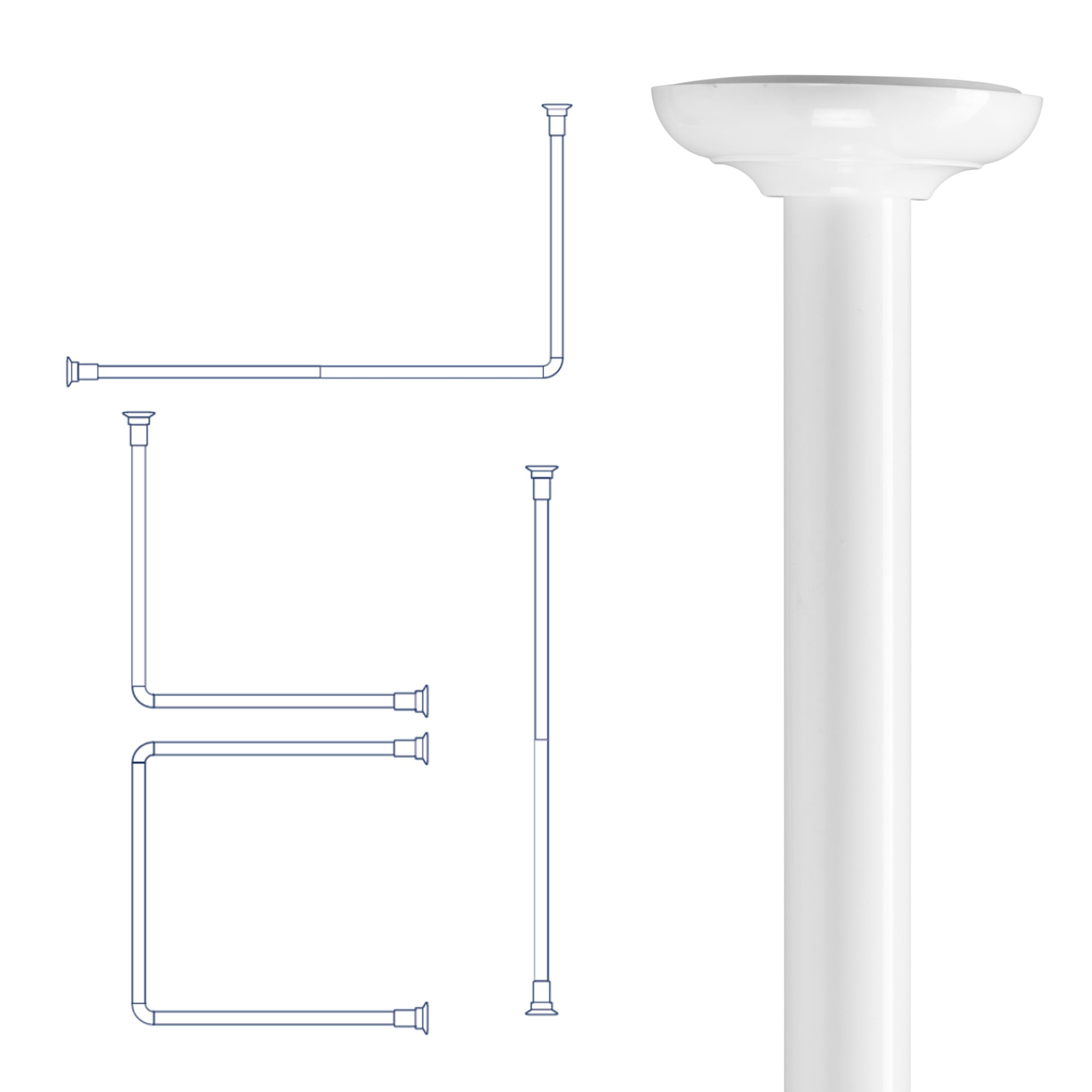 Croydex 4 Way Fit Modular White Shower Rail with Circular Profile