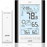 Indoor Outdoor Thermometer Hygrometer Wireless Weather Station - Inside Outside Thermometers Hygrometer Monitor with 330ft Remote Sensor, Battery Powered, Backlight Display (Black)