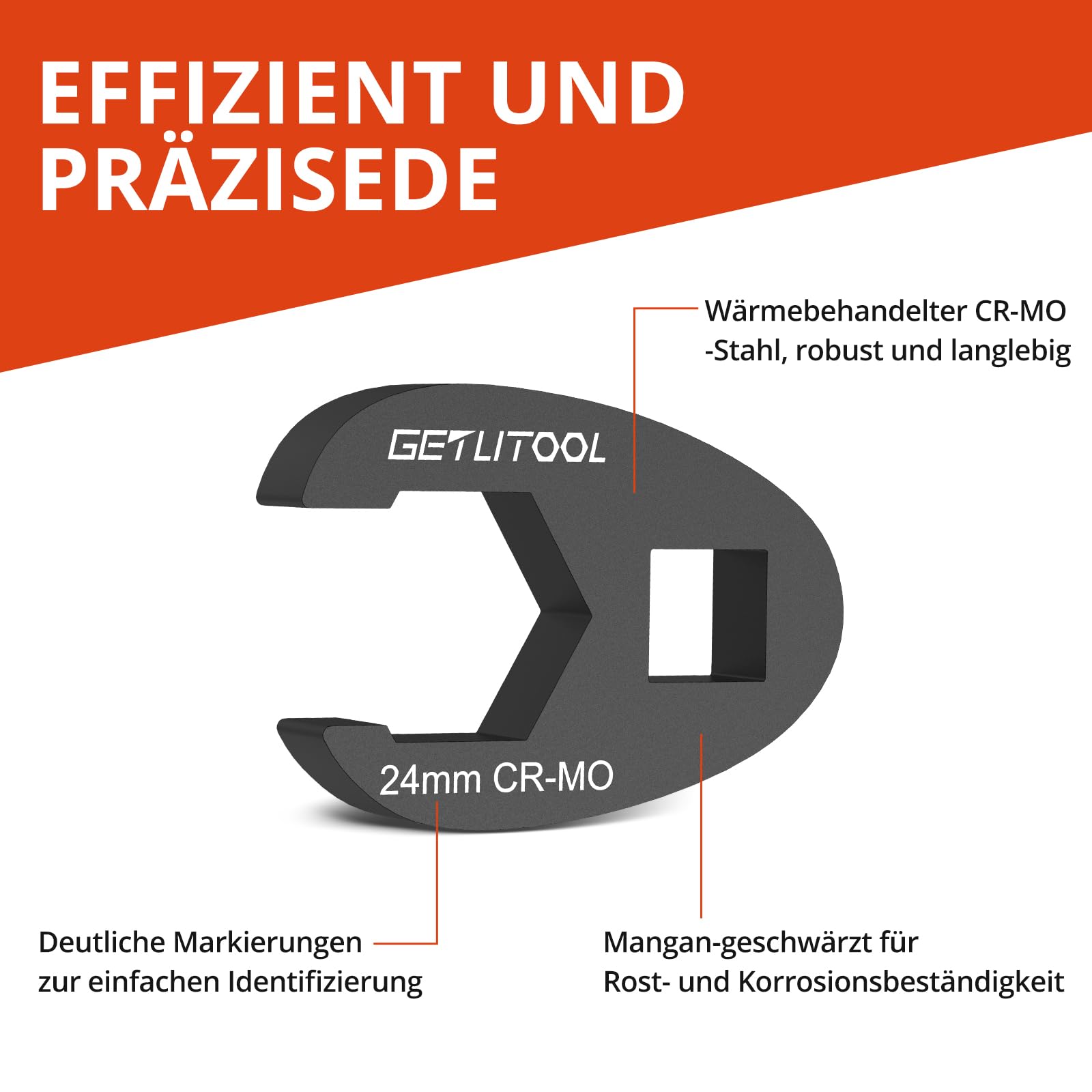 GETLITOOL 15tlg.Hahnenfußschlüssel Satz Metrisch 8-24mm, Drehmoment Gabelschlüssel Cr-Mo-Stahl 1/2"&3/8" Antrieb Maulschlüssel Schwarz, Crowfoot Flare Nut Wrench Set mit Tragbare Aufbewahrungsbox 4