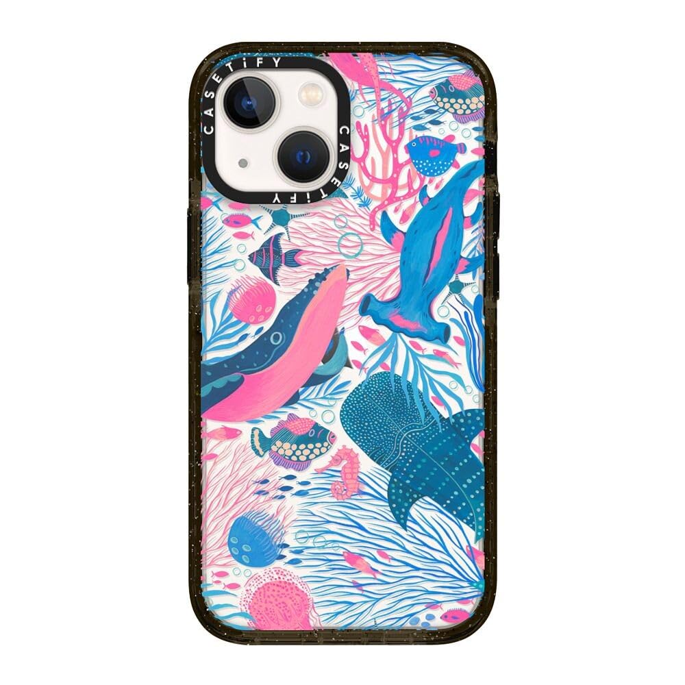 CASETiFY Impact Case for iPhone 13 Mini [Slim / 8.2 ft. 4X Military Grade Drop Protection/Wireless Charging Compatible] - Under The Sea - Clear Black Image