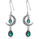 VONALA Moon Earrings for Women 925 Sterling Silver Celtic Moon Dangle Drop Earrings Emerald / Amethyst / Ruby / Sapphire/ Pink / Peridot / Aquamarine / Citrine / Black / Rainbow Topaz Dangling Earrings Celtic Jewelry Gifts for Women