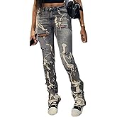 Womens Casual Jeans Denim Pants Vintage Trousers with Pockets