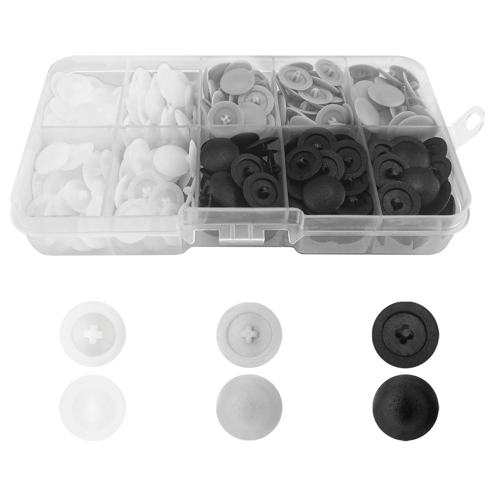 360pcs Pozi Screw Cover Caps, Screw Cap Cover, Plastic Cross Head Screw Cover Caps Fit, Head Push fit Furniture Quality Plastic Cap 3mm Diameter Cross Head Screws(Grey, Black, White, with Storage Box)