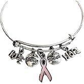 Pink Awareness Guardian Angel Love Courage Strength Hope Adjustable Bracelet Expandable Silver Wire Bangle Gift