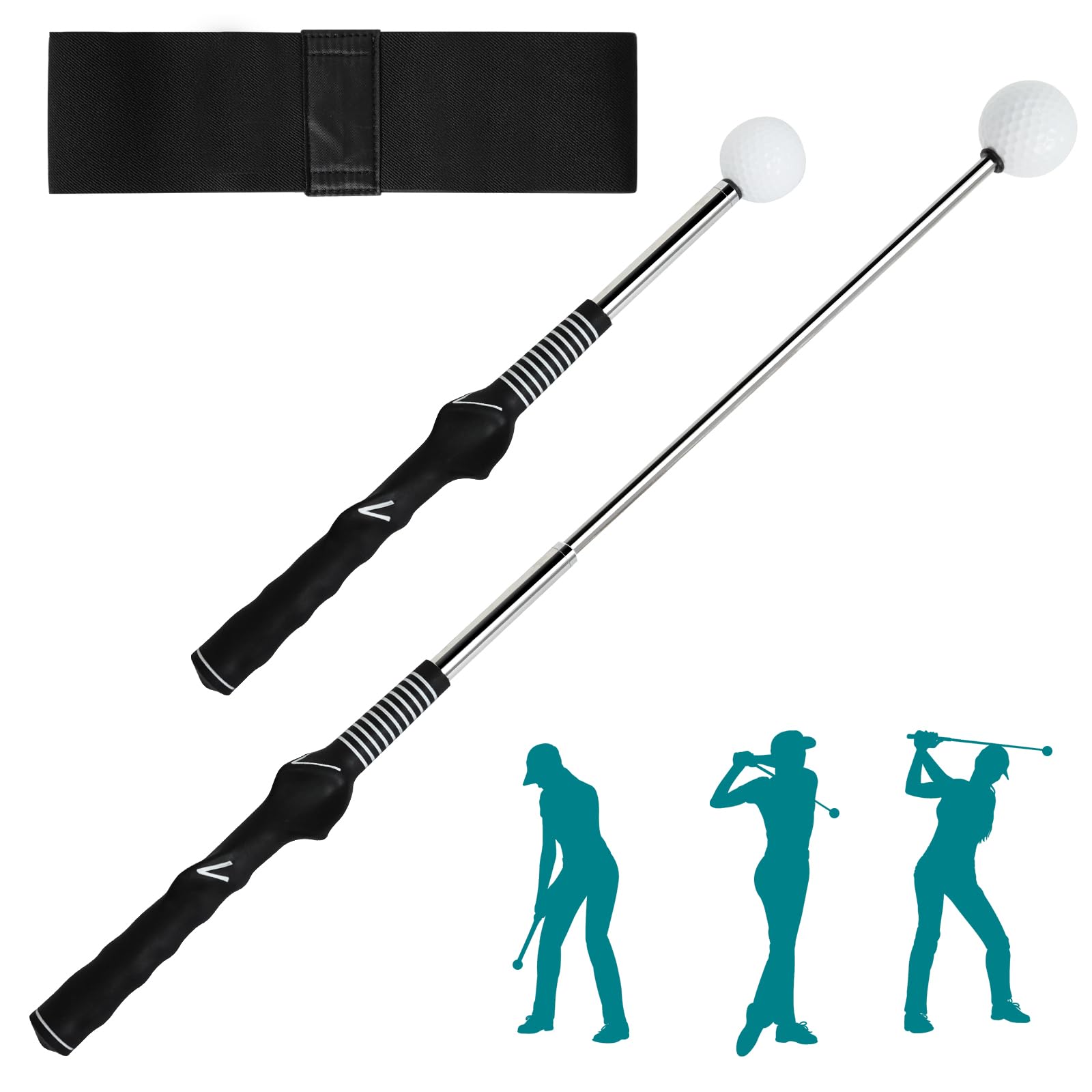 ZephyrCraft Golf Swing Training Aid, Adjustable Golf Grip Trainer with Arm Band for Posture Correction, Retractable Golf Alignment Stick for Men Women Kids Indoor & Outdoor Practice