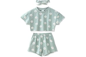 Momkonzz Baby Girls Summer Clothes Toddler Shorts Set Newborn Short Sleeve Shirts Floral Leopard Top 6M-5T