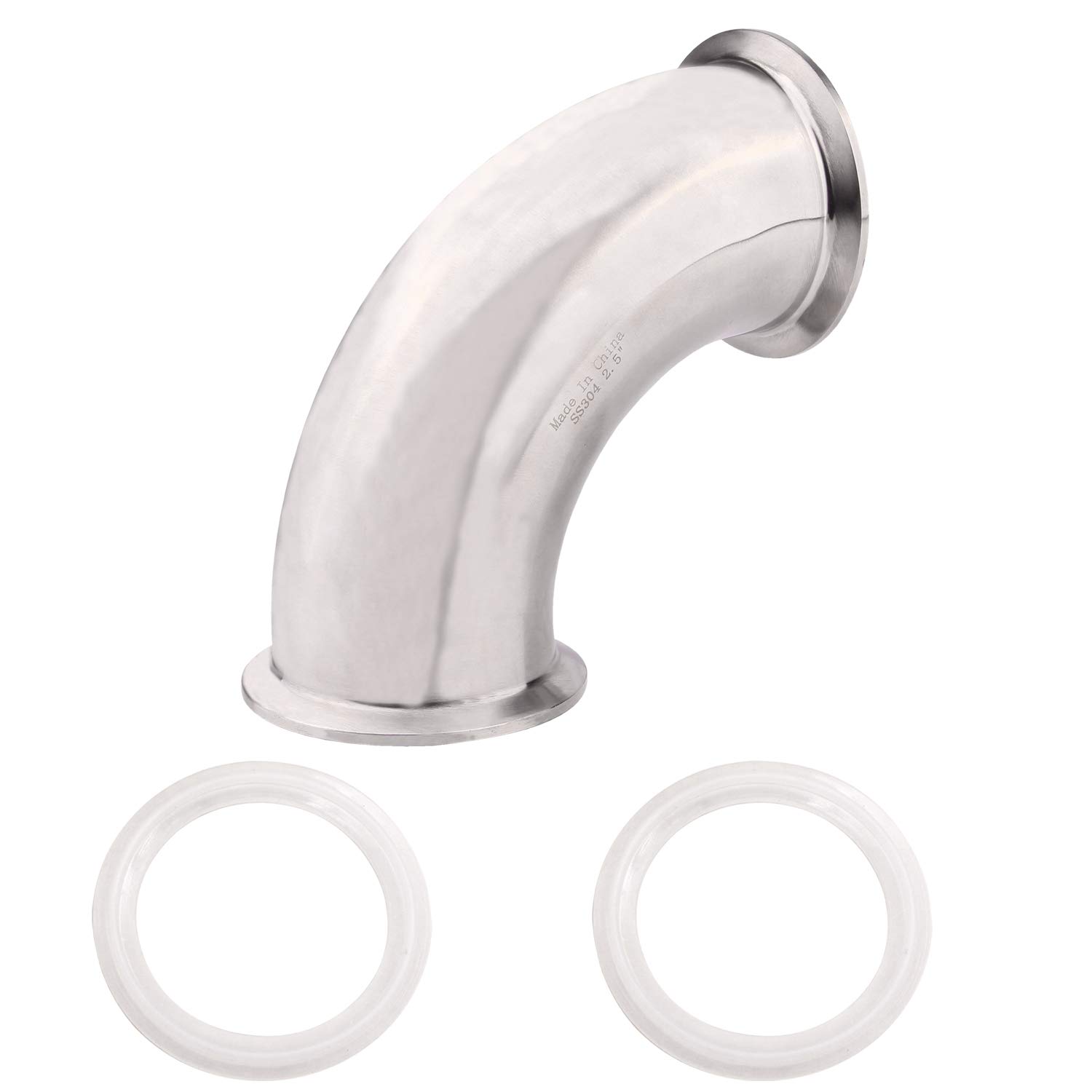 DERNORD Sanitary Ferrule Elbow 90 Degree Pipe Fitting with 2 Pieces Silicone Gasket SS304 Tri Clamp (2-1/2" Tube OD)