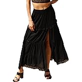 Angie Womens Angie Women's Maxi Skirt with Eyelets and High Slit