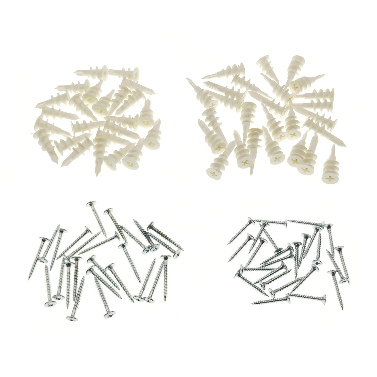 JZK 50 PCS 2 Sizes Plastic Drywall Anchors 13x42mm 14x32mm plasterboard Fixings Plugs and Screws for Shelves, Pictures, Brackets, self-Drilling Hollow Wall Anchors, plasterboard fixings