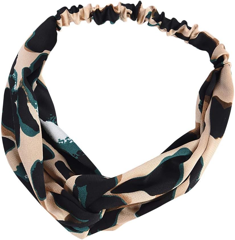 QingJiu Women Elastic Cute Print Hairband Elastic Turban Knotted Hair Band Yoga Stretchy Bandanas Headband Hair Accessories For Girls (N)