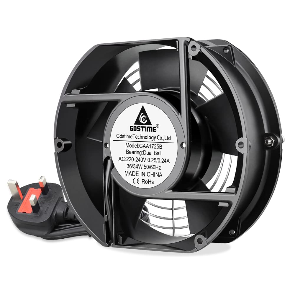 GDSTIME AC 17251 172mm x 150mm x 51mm 220V 230V 240V Duall Ball Bearing Axial AC Cooling Fan for Computer Server Rack DIY Cooling Ventilation Exhaust Big Airflow