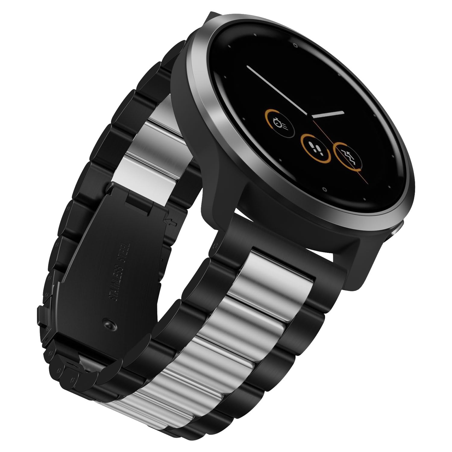 YABZOZ 22mm Stainless Steel Strap Compatible with Garmin Venu 3 / Venu 2 45mm /Venu 4 45mm / Forerunner 265/965 / 955/255 Music/Vivoactive 4 Metal Replacement Watch Band (Black/Silver)
