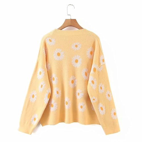 Women Y2K Floral Print Knit Cardigan Sweater Long Sleeve V Neck Button Down  Sweater Vintage Aesthetic 90s Oute