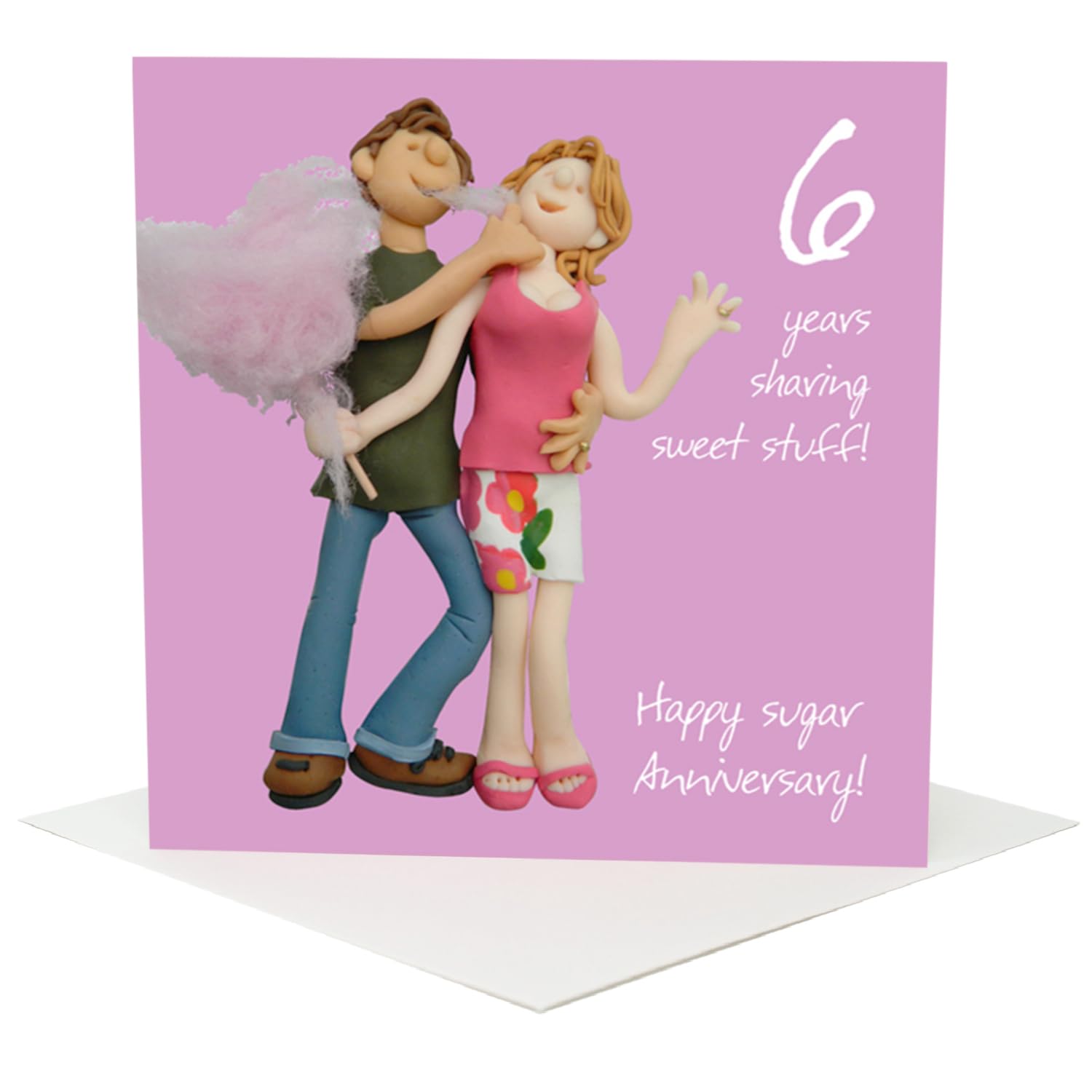 Holy Mackerel six sweet years sugar 6th wedding anniversary card for a couple - designed by artist Erica Sturla - 15cm square and blank inside for your message - made in the UK