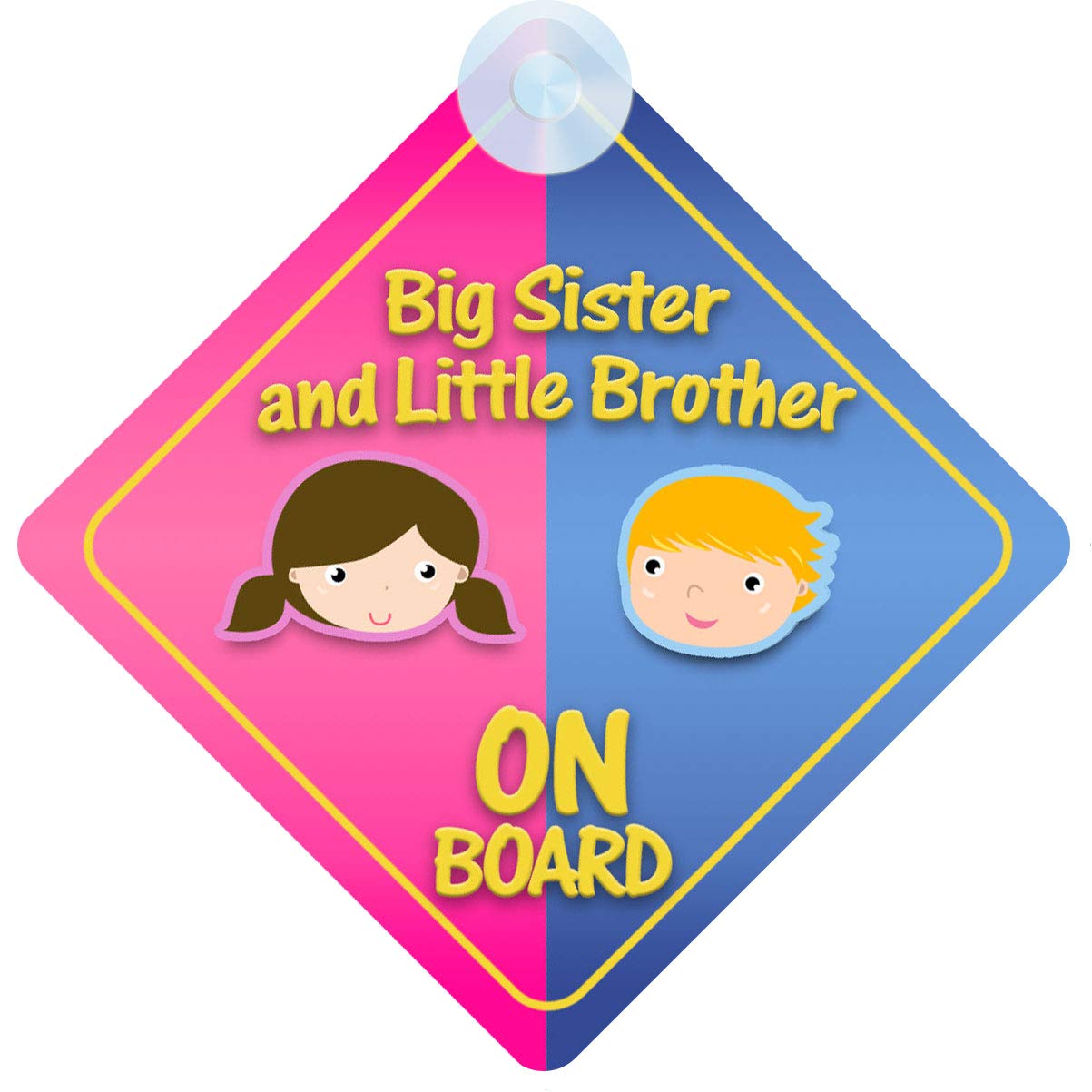 Big Sister and Little Brother on Board Car Sign for Children/Baby Boys and Girls Non Personalised Character Theme