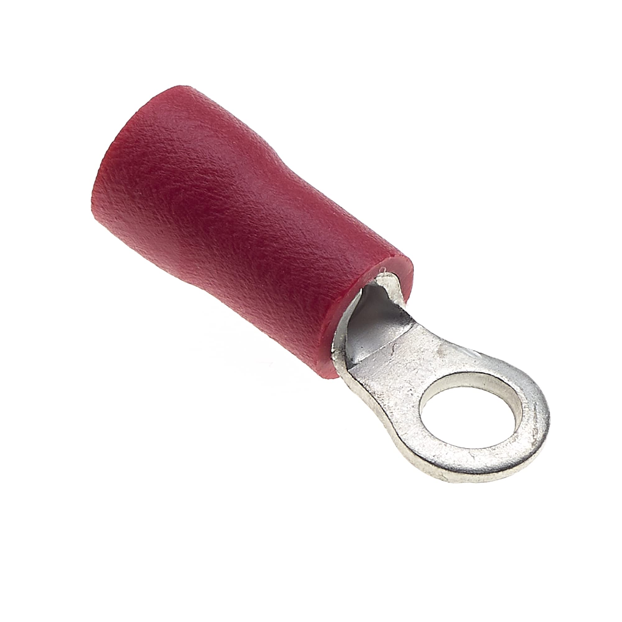 Ring Crimp Terminal - Pack of 100, Red, 3.2mm, 25A, 22-16 AWG - Heat Shrink Ring Connectors, Tinned Copper Connectors, Insulated Ring Wire Terminals
