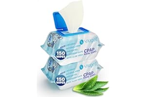 Snugell Unscented Travel CPAP Mask Wipes Antibacterial (150 Count, 2 Pack) –100% Soft Cotton,Lint & Alcohol-Free, Skin Safe w