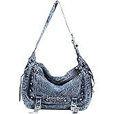 CORIOS Denim Crossbody Bag for Women Large Capacity Shoulder Bag Lightweight Satchel Handbag Retro Messenger Bag