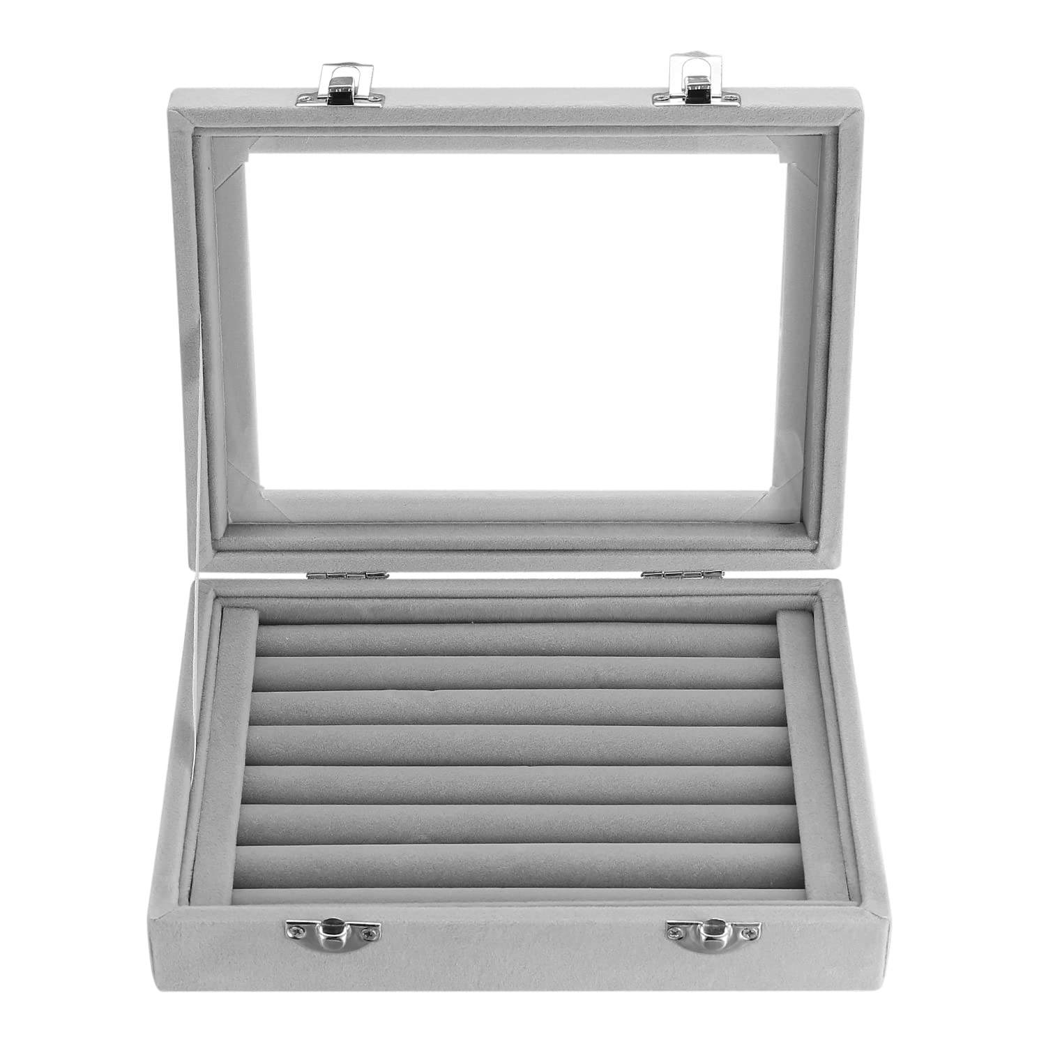 Aoyfuwell Velvet Jewellery Box, 7 Slots Ring Organiser Box, Jewellery Display Organiser Storage Tray Holder Case Box for Women Girls Travel Rings Earrings Necklaces Display Showcase