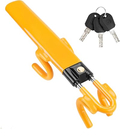 Tevlaphee Steering Wheel Lock Twin Bar with 3 Keys Yellow Universal Fit