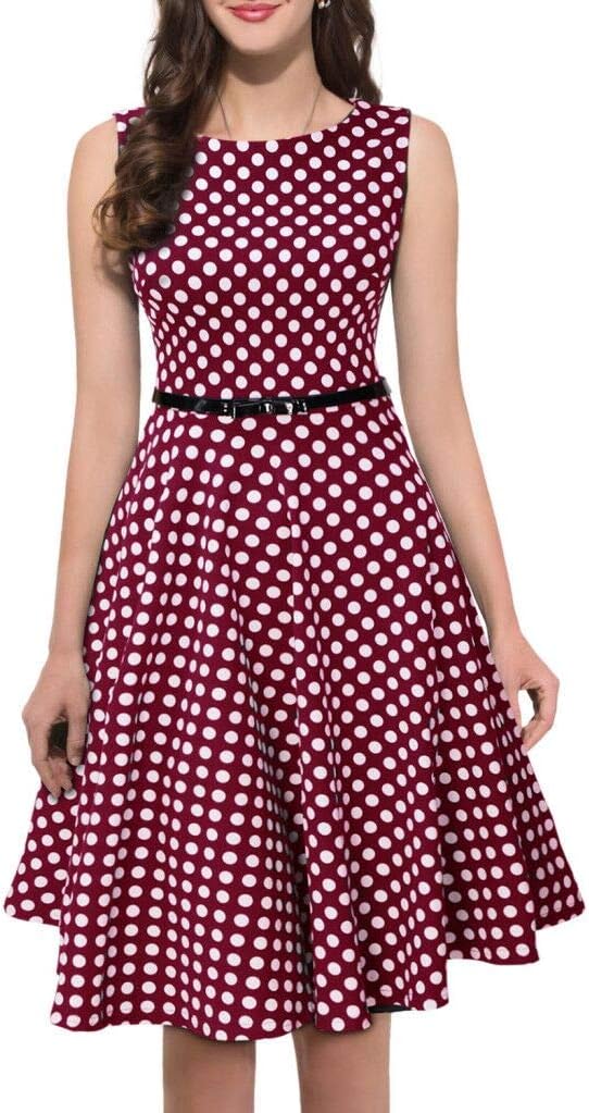 Oyza9pe Women's Vintage 50s Polka Dot Flared Party Work Swing Skaters Dress