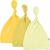 KYTE BABY Rayon Made from Bamboo Baby Beanie Soft Knotted Caps, 3 Pack (0-3 Months, Mustard/Dijon/Kiwi)