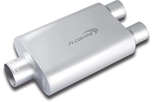 Floshine Universal Mufflers Performance Automotive Exhaust Aluminized Steel Muffler Dual Chamber 3" center inlet (ID) 2.5" dual outlet (ID) FH430402