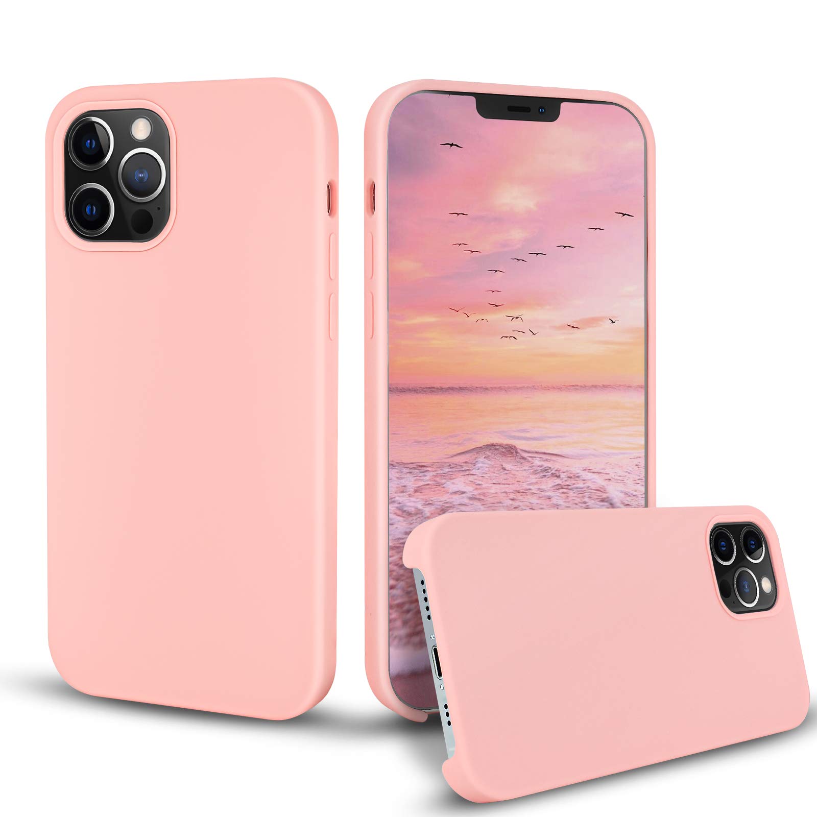 Newseego Compatible with iPhone 12/iPhone 12 Pro Case 6.1 inch, Thin Slim Liquid Silicone Cover Phone Case [Baby Skin Touch] Full Shockproof Protective Case Cover - Pink