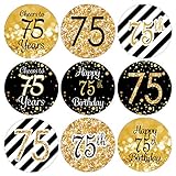 DISTINCTIVS Black and Gold 75th Birthday Party Favor Stickers - 180 Labels