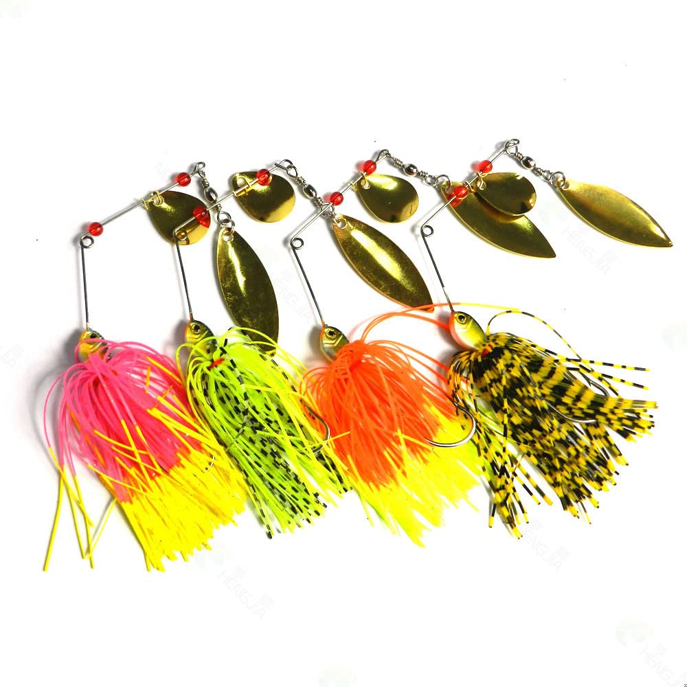 CENPEK 4pcs Fishing Hard Spinner Baits Lures Kit Mixed Color Spoon Skirt Jig Fishing Lures for Saltwater and Freshwater Fishing